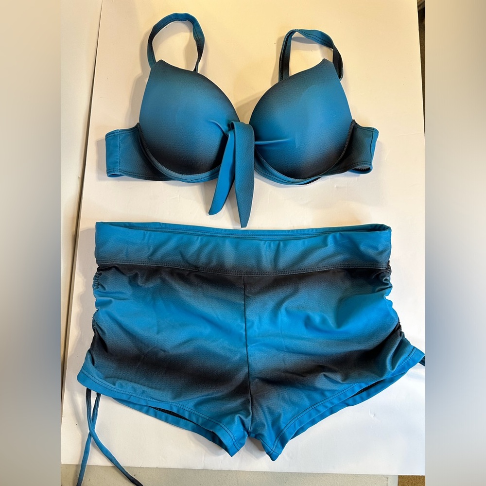 Women’s Blue Ombre Bikini Top & High-Waist Swim Short Set